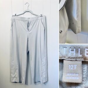 Athleta Wide Leg Tribeca Pants Cropped Side Slit Tern Gray Lightweight 12 Tall